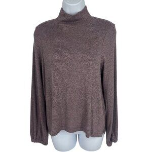 Madewell Mock Neck Ribbed Knit Bubble Sleeve Top M4120 Size M